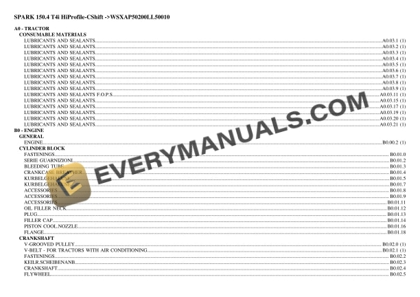 Lamborghini SPARK 150.4 T4i HiProfile-CShift (WSXAP50200LL50010) Tractor Parts Catalog PDF