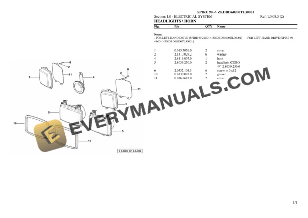 Lamborghini SPIRE 90 (ZKDBD60200TL30001) Tractor Parts Catalog PDF 7 Lamborghini SPIRE 90 (ZKDBD60200TL30001) Tractor Parts Catalog PDF - Image 5