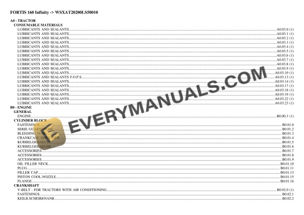 Same FORTIS 160 INFINITY (WSXAT20200LS50010) Tractor Parts Catalog PDF