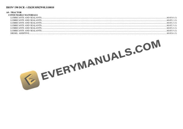Same IRON III 190 DCR (ZKDU0502W0LS10010) Tractor Parts Catalog PDF