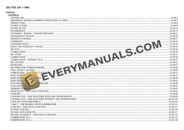 Same SILVER 130 (3001) Tractor Parts Catalog PDF