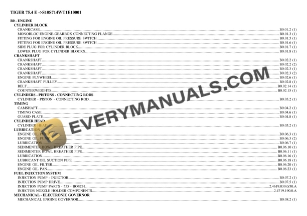 Same TIGER 754 E (S10S714WT1E10001) Tractor Parts Catalog PDF