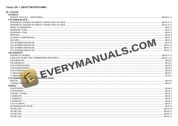 Same Virtus 120 (ZKDY7302W0TS10001) Tractor Parts Catalog PDF