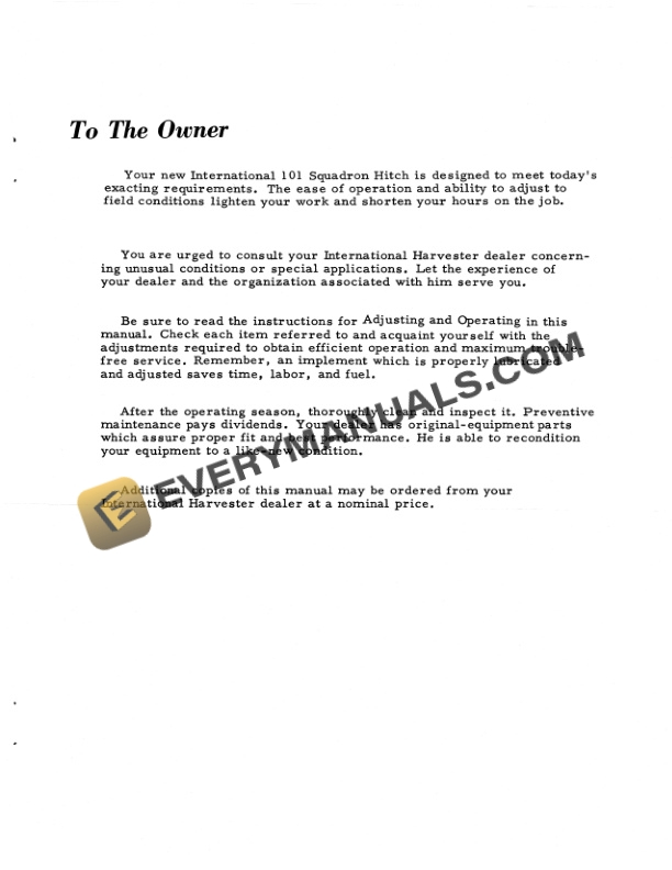 Case 101 Squadron Hitch Operator Manual 1019703R3-2