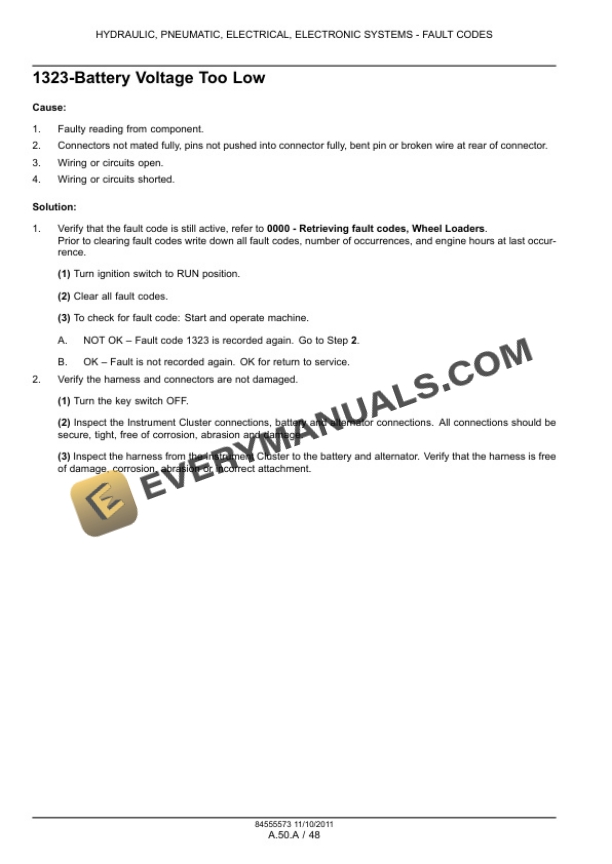 Case 1021F, 1121F Tier 4 Wheel Loader Service Manual 84555577-2