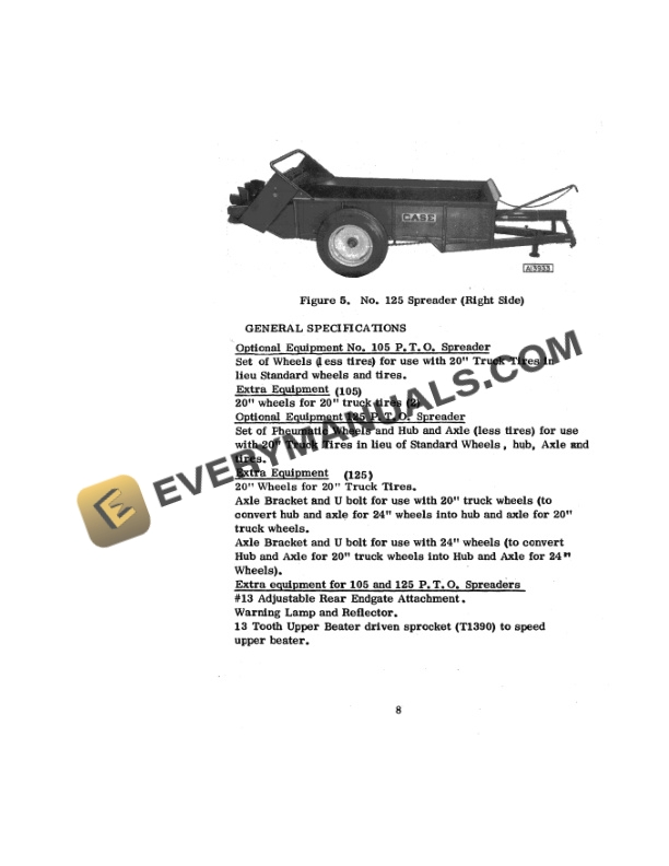 Case 105, 125 Power Take-Off Tractor Spreader Operator Manual 9-40011-2