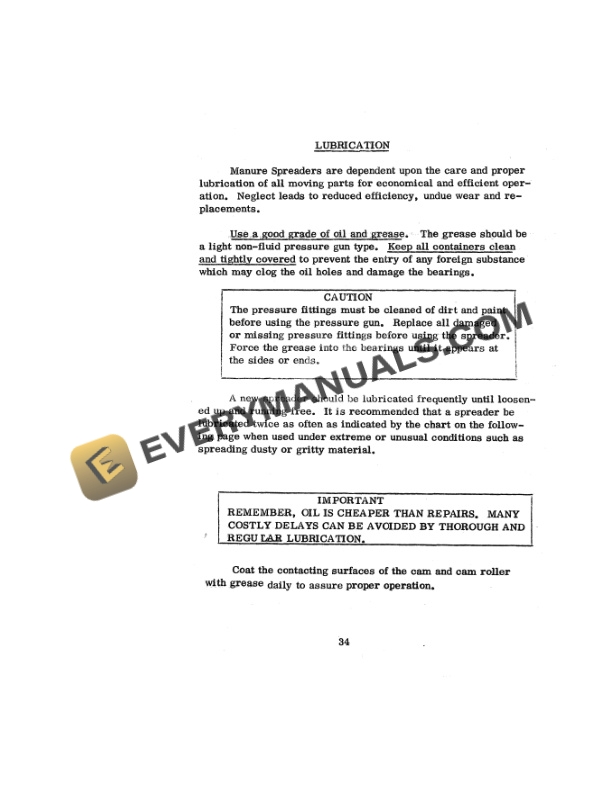 Case 105, 125 Power Take-Off Tractor Spreader Operator Manual 9-40011-4