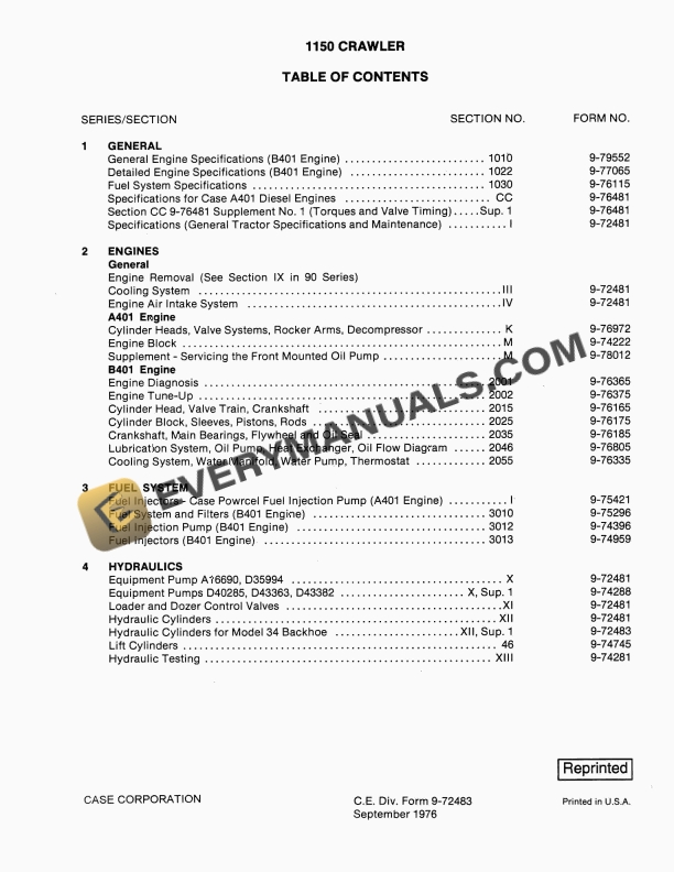 Case 1150 Crawler Service Manual 9-72483 PDF