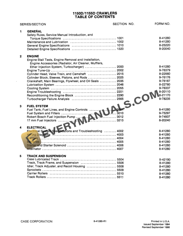 Case 1150D, 1155D Crawler Service Manual 8-41280-R1 PDF