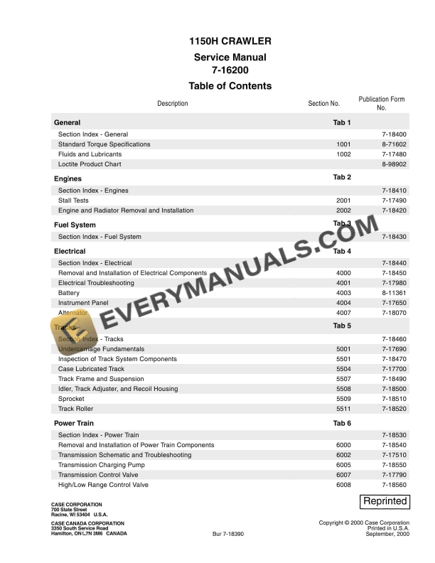 Case 1150H Crawler Service Manual 7-16200 PDF