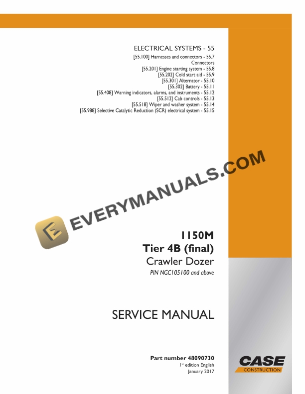 Case 1150M Tier 4B (Final) Crawler Dozer Service Manual 48090730 PDF