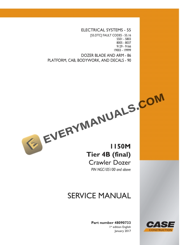 Case 1150M Tier 4B (Final) Crawler Dozer Service Manual 48090733 PDF