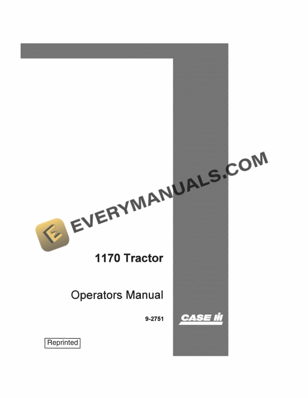 Case 1170 Tractor Operator Manual 9-2751. PDF