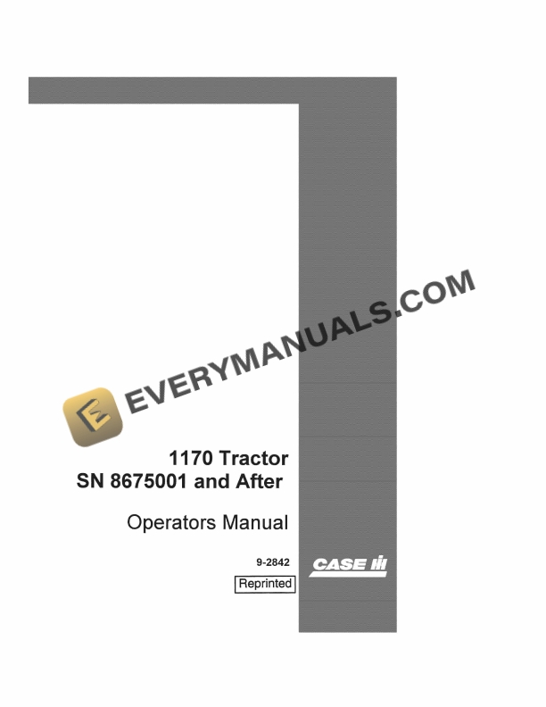 Case 1170 Tractor Operator Manual 9-2842. PDF