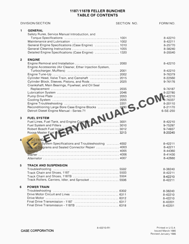 Case 1187, 1187B Feller Buncher Service Manual 8-42210-R1 PDF
