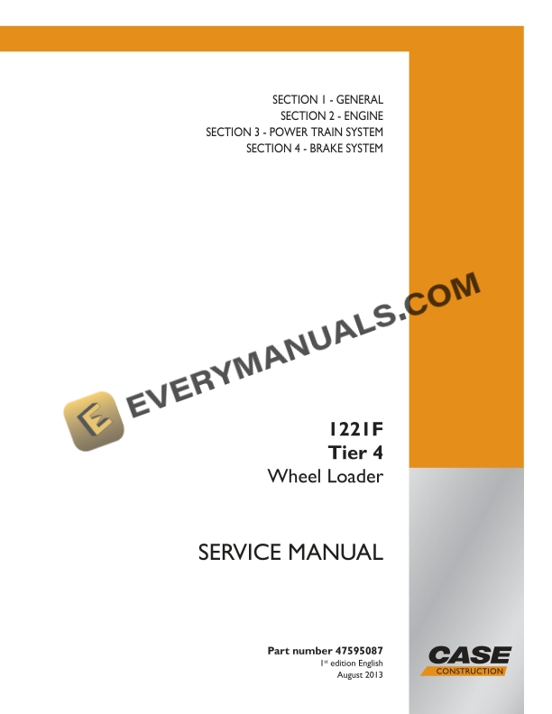 Case 1221F Tier 4 Wheel Loader Service Manual 47595087 PDF