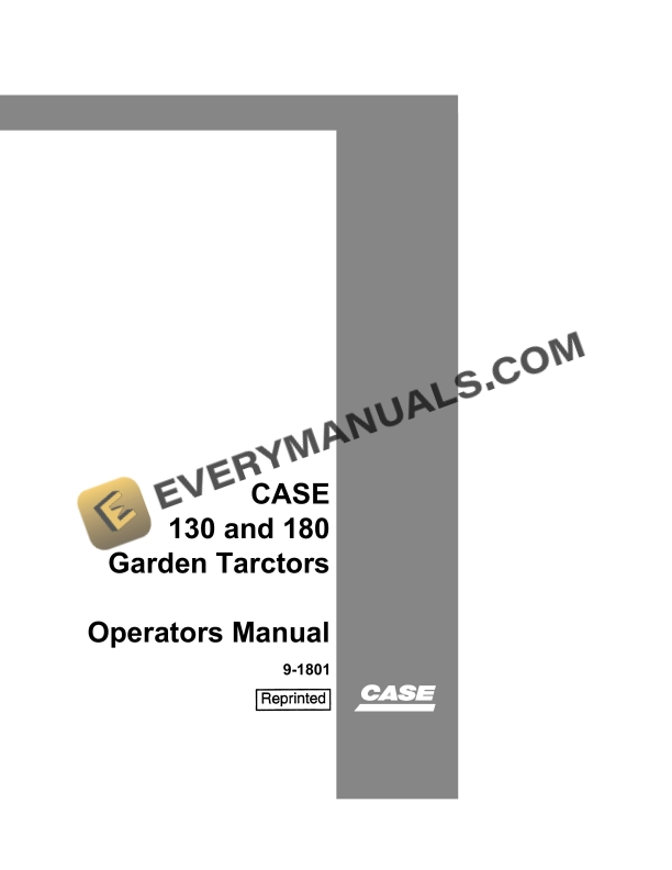 Case 130, 180 Garden Tarctor Operator Manual 9-1801 PDF