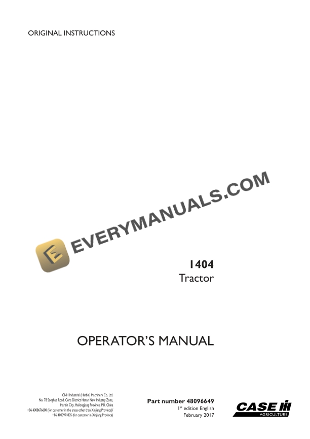 Case 1404 Tractor Operator Manual 48096649 PDF
