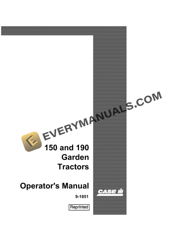 Case 150, 190 Garden Tractor Operator Manual 9-1851 PDF