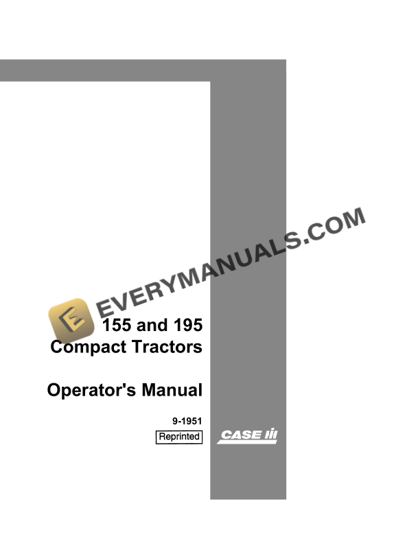 Case 155, 195 Compact Tractor Operator Manual 9-1951. PDF