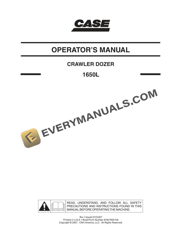 Case 1650L Crawler Dozer Operator Manual 87647839NA PDF