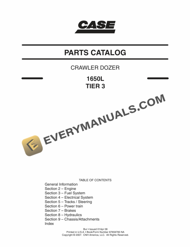 Case 1650L Tier 3 Crawler Dozer Parts Catalog 87659783NA PDF
