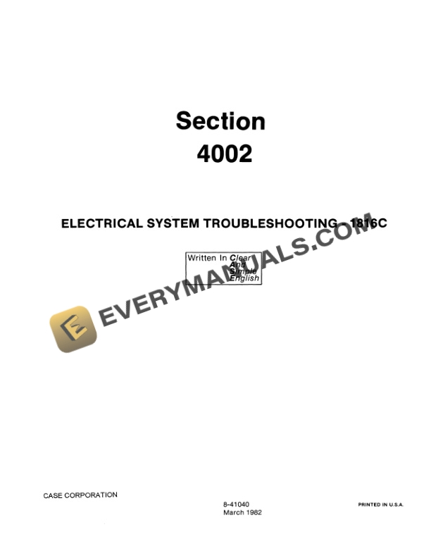 Case 1816, 1816B, 1816C Uni-Loader Service Manual 8-41040-3