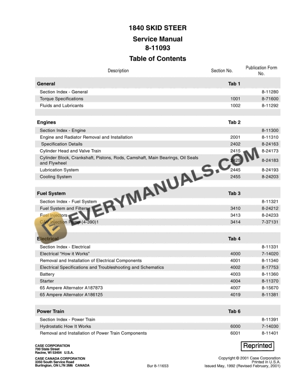 case 1840 skid steer service manual 8 11653 1