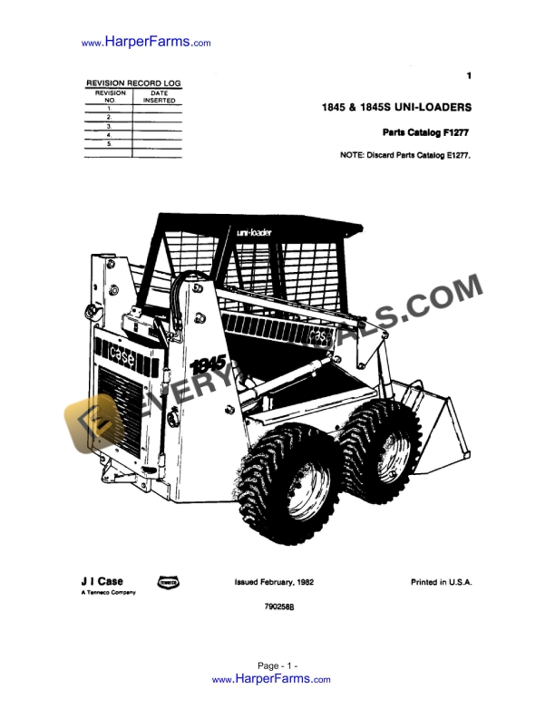 case 1845 1845s uni loader parts catalog 790258b 1