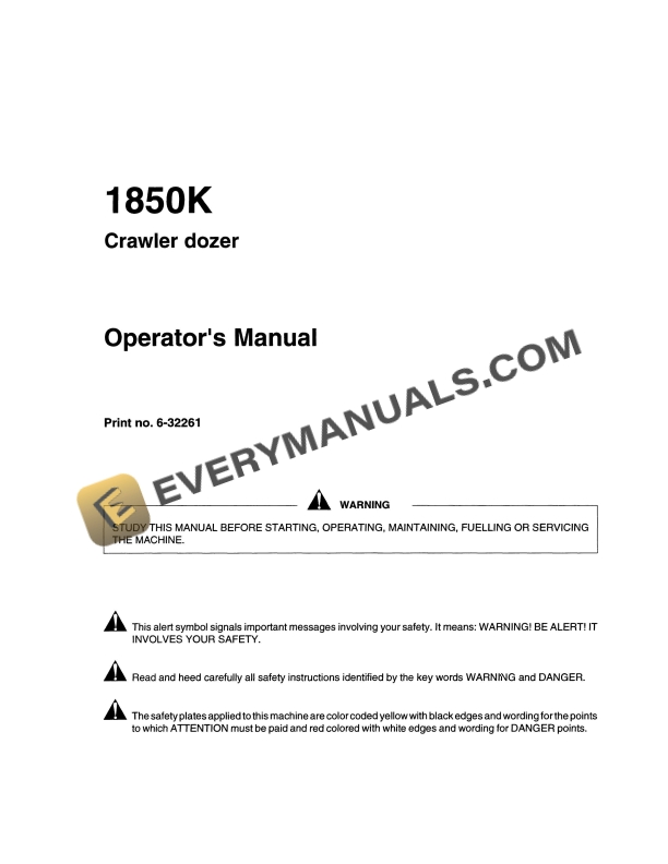 Case 1850K Crawler Dozer Operator Manual 6-32261 PDF