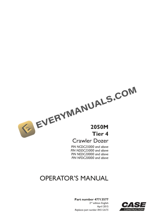 Case 2050M Tier 4 Crawler Dozer Operator Manual 47713577 PDF
