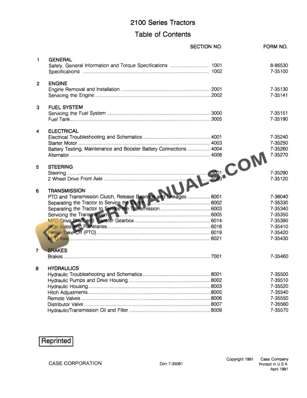 case 2100 series tractor service manual 7 35081 1