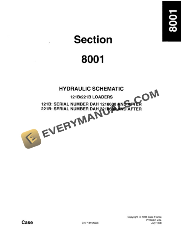 Case 21B, 121B, 221B Loader Service Manual 7-57881GB-4