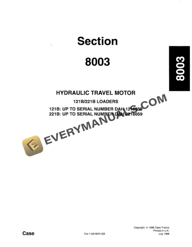 Case 21B, 121B, 221B Loader Service Manual 7-57881GB-5