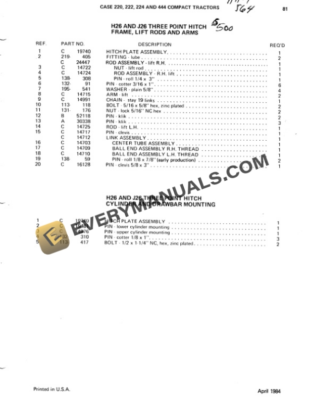 Case 220-S, 222-S, 224-S, 444-S Compact Tractor Parts Catalog B1375 P2-4