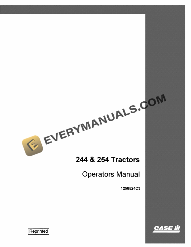 Case 244, 254 Tractor Operator Manual 1258524C3 PDF