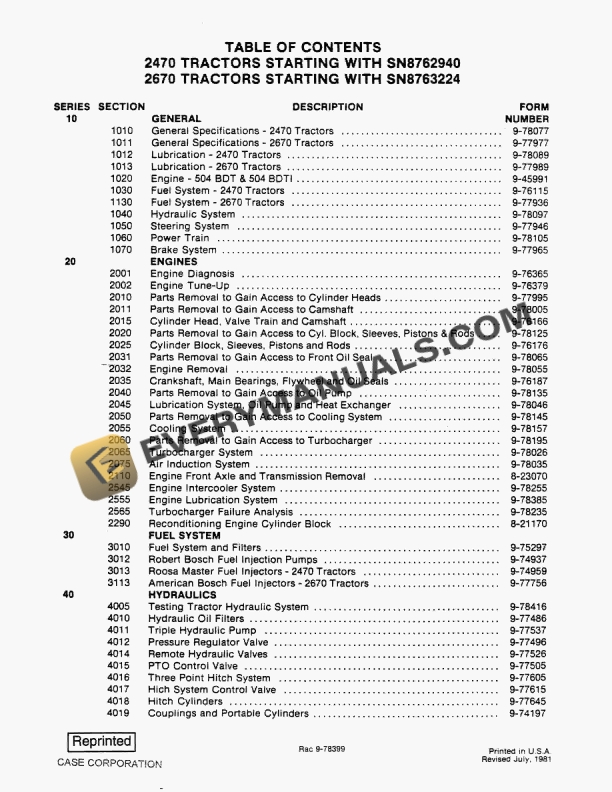 case 2470 2670 tractor service manual 9 78399 1