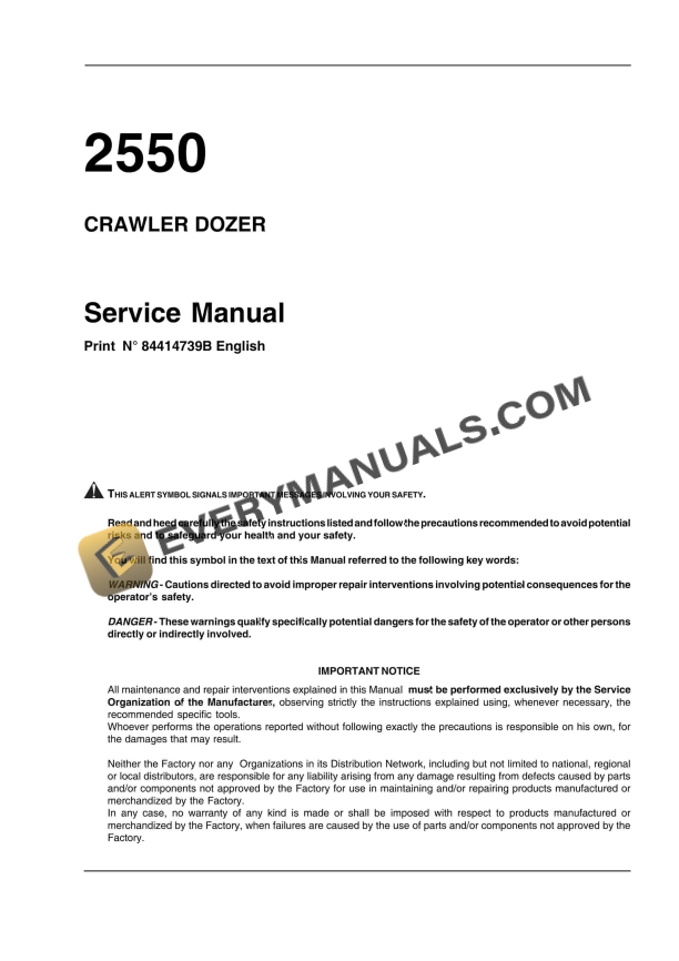 Case 2550 Crawler Dozer Service Manual 84414739B PDF