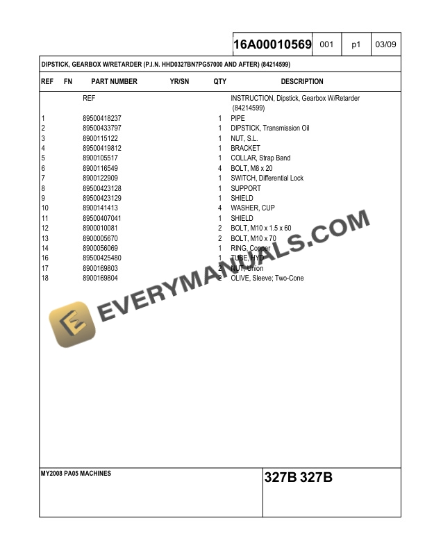 Case 327B Tier 3 Articulated Dump Truck Parts Catalog 84282127-2