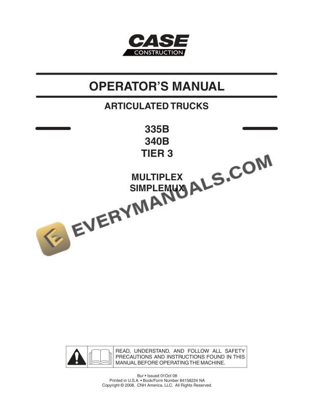 case 335b 340b tier 3 multiplex simplemux articulated truck operator manual 84158224na 1