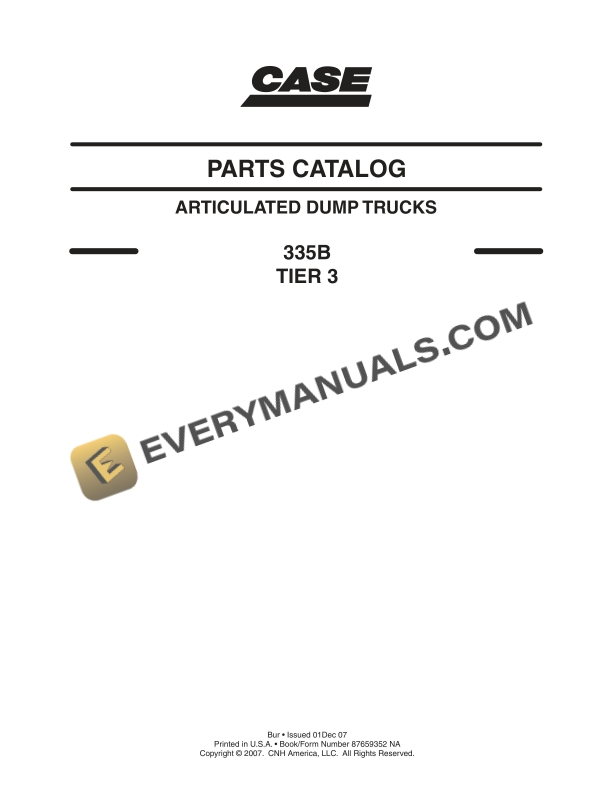 Case 335B Tier 3 Articulated Dump Truck Parts Catalog 87659352NA PDF