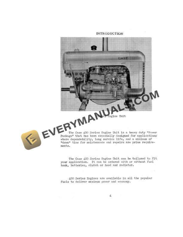 Case 400 Series 251 Cu In Spark Ignition and Diesel Engine Unit Operator Manual 6225-2