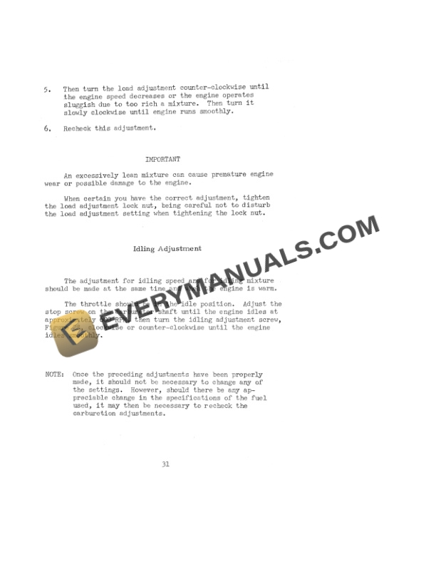 Case 400 Series 251 Cu In Spark Ignition and Diesel Engine Unit Operator Manual 6225-5