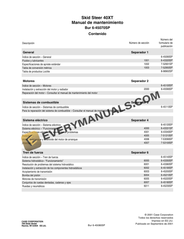 Case 40XT Skid Steer Service Manual 6-45070 SP PDF