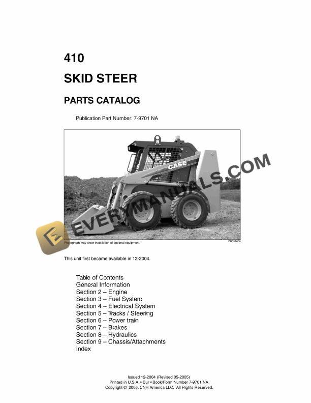 Case 410 Skid Steer Parts Catalog 7-9701NA PDF