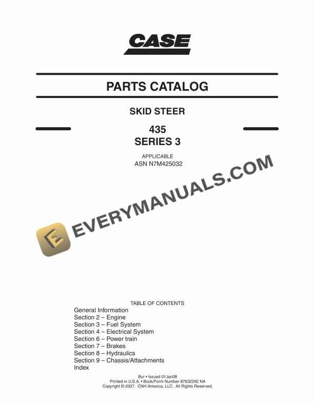 Case 435 Series 3 Skid Steer Parts Catalog 87632292NA PDF
