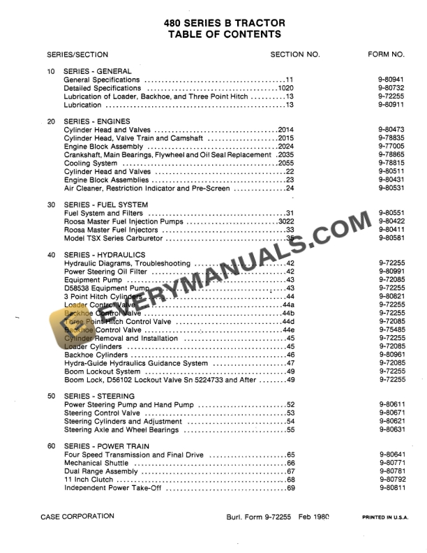 case 480 series b tractor service manual 9 72255 1