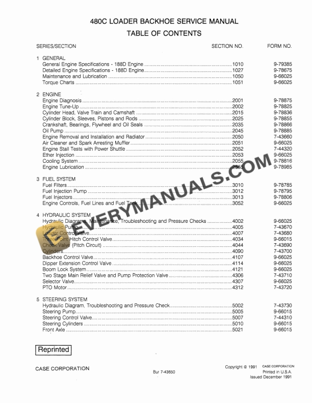 case 480c loader backhoe service manual 7 43650 1