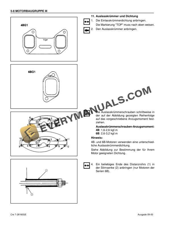 Case 4BG1T, 6BG1T Isuzu Engine Maintenance Instruction 7-28160 GE-4