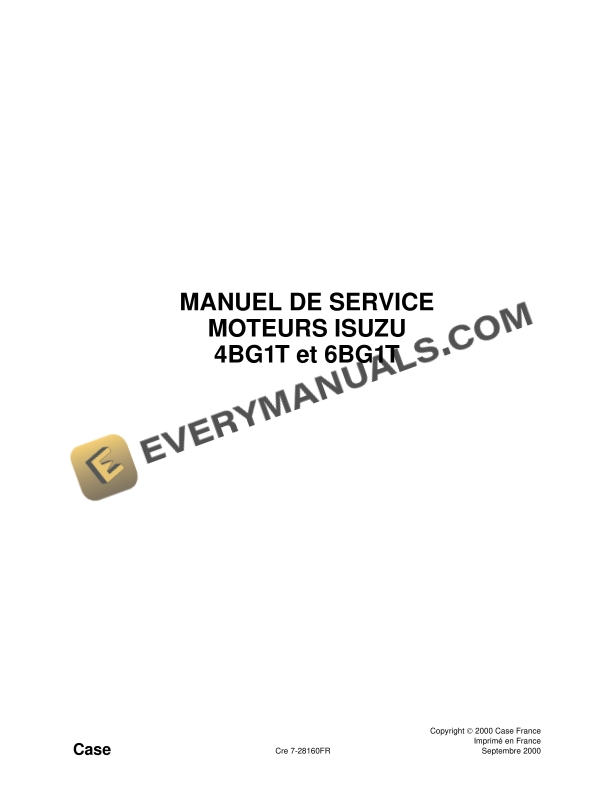 Case 4BG1T, 6BG1T Isuzu Engine Service Manual 7-28160 FR PDF
